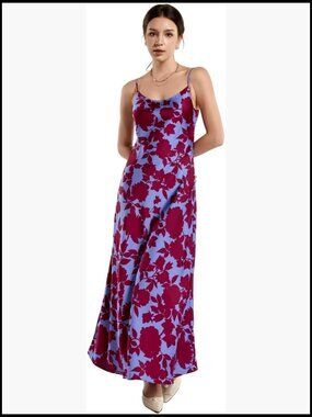 Sleeveless Silk Midi Dress, Floral Print, Hand Wash, Casual Formal Wear